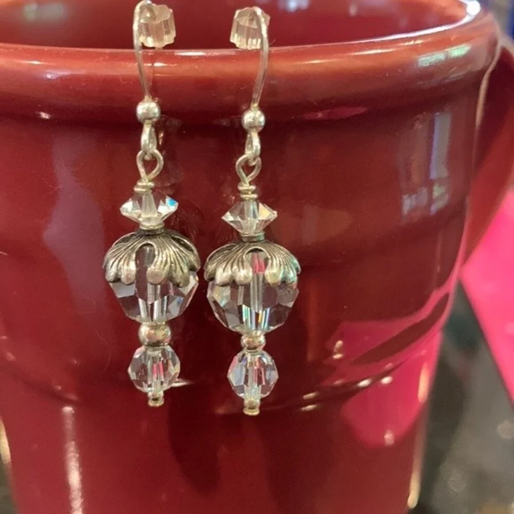 Sterling Silver clear glass bead earrings
